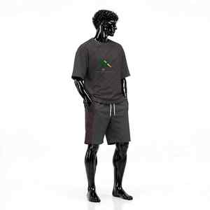 Ensemble short et t-shirt unisexe NEXTEX à rayures diagonales, en jersey de coton doux couleur anthracite, deux pièces - Product Image 2