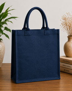Bolsa de compras de yute para la playa, tamaño mediano, azul marino, con diseño de montaña 'Good Things Take Time', asa superior, reutilizable, gran capacidad, para supermercado - Product Image 6