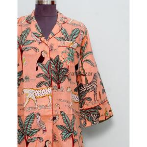 Camisa hecha a mano con estampado en bloque 100% algodón puro, manga 3/4, transpirable, con cierre de botones, para niñas y mujeres. - Product Image 2