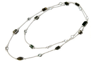 Natural Black Tourmaline White Topaz Gemstone Beaded Long <b>Chain</b> Necklace 925 Sterling <b>Silver</b> Handmade Bohemia Style Jewelry Gift - Product Image 4