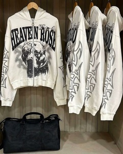 Heavyweight Oversized <b>Zip</b>-<b>Up</b> Hoodie 100% Cotton Fleece DTG Printed Acid Wash Vintage Streetwear Unisex Sweatshirt <b>Jacket</b> - Product Image 5