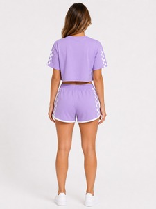 Ensemble décontracté d'été pour femme, le plus vendu, avec logo personnalisé, en matière fraîche, motif uni, design tendance, ensemble court à prix réduit - Product Image 4