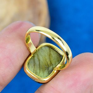 Handmade Natural <b>Labradorite</b> Cushion Shape Gemstone <b>Ring</b> 8K Gold Micron925 Sterling Silver <b>Ring</b> - Product Image 4