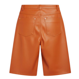 <b>Orange</b> PU Leather Bermuda <b>Shorts</b> <b>Men</b> High Waist Zipper Fly Casual Style Solid Color Woven Fabric - Product Image 4