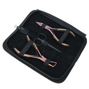 Kit d'outils pour extensions de cheveux, couleur or rose, avec pince à sertir les micro-anneaux, pince à retirer les micro-anneaux à paillettes et mini-ciseaux noirs - Product Image 1