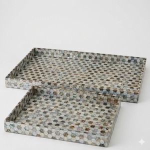 Wholesale Handmade <b>Round</b> Rattan Serving Tray With Mother Of Pearl Inlay <b>Wicker</b> Decorative Coffee Table <b>Basket</b> For Home Decor - Product Image 4