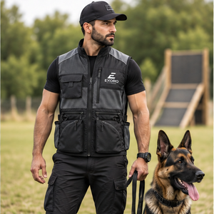 Gilet de travail léger pour homme, col montant, fermeture éclair, plusieurs poches, respirant, en polyester, style automne - Product Image 1