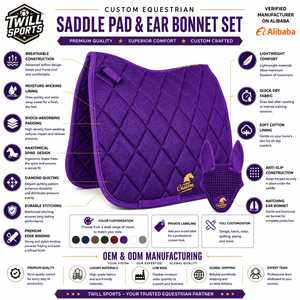 Custom Purple Quilted Horse Saddle Pad Front Logo Velcro Closure Unisex 140g Woven Fabric Digital Printed Customize Material - Product Image 4