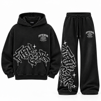 Setelan Training Pria Model Oversize Baggy 100% Katun Ramah Lingkungan dari Produsen Khusus, Hoodie dan Celana Sweatpants Double Waist Model Flare
