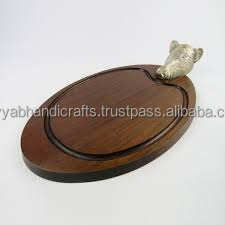 Bandeja de madera más nueva, diseño de decoración del hogar, bandeja de madera, diseño de mango de Metal, bandeja de madera pulida para servir en forma - Product Image 4