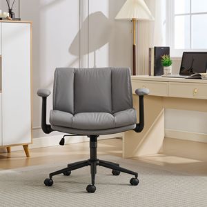 Chaise de bureau en cuir à position jambes croisées avec accoudoirs rabattables et roulettes pivotantes, design confortable avec assise large - Product Image 1