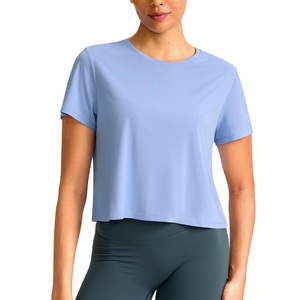 Premium Fit Womens <b>Crop</b> <b>Top</b> Custom Logo Workout <b>Crop</b> Shirt Moisture Wicking Quick Dry Wear For Fitness Training - Product Image 1