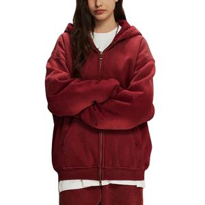 Hoodies unisexe épaissi Spray teint vieux Double tête mode hommes sweats à capuche lavage à l'acide lourd Zip Hoodie 2026 - Product Image 2