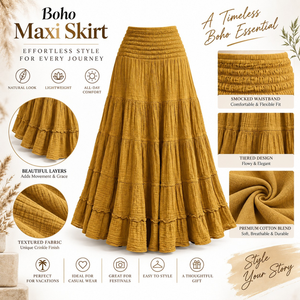 Flowy Tiered Cotton Maxi <b>Skirt</b> | Women's Smocked Waist <b>Boho</b> Crinkle Long <b>Skirt</b> Casual Vacation Festival Summer Resort Beach Wear - Product Image 3