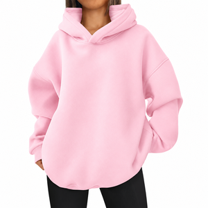 Sudadera con Capucha Oversize para Mujer, Hombros Caídos, Logotipo Personalizado, Color Sólido, Estilo Casual, Fabricante Mayorista - Product Image 1