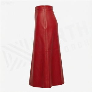 Women A-Line <b>PU</b> Leather <b>Skirt</b> Red Knee-Length Elegant Solid Color Regular Waistline All Seasons Woven Fabric - Product Image 2