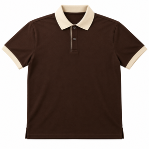 Polo personnalisé pour homme en coton tricoté marron avec col contrastant crème, manches courtes, pour le golf et les occasions décontractées - Product Image 1