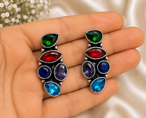 Wholesale Antique <b>Silver</b>-Plated Bulk Supplier Multi Stone Bezel Setting <b>Stud</b> <b>Earrings</b> Women Direct Factory Manufacturer ARTS - Product Image 3