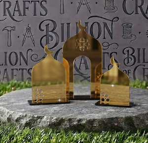 Placa Decorativa Rectangular de Acrílico con Espejo Dorado y Silueta de Mezquita Islámica para Decoración de Fiestas de Ramadán y Eid - Product Image 1