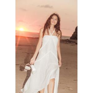 Vestido Maxi Boho sin Mangas con Escote Cruzado, Color Liso, Tejido de Verano, Ajuste Holgado, Cintura Imperio, Gasa Larga, Venta al por Mayor - Product Image 6