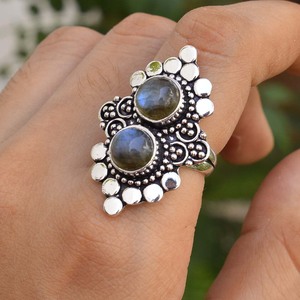 Anillo de labradorita azul fuego natural, plata de ley 925, joyería con piedra preciosa de labradorita, anillo de boda, regalo para mujer - Product Image 1