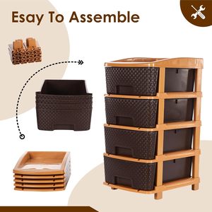 Organizador de Almacenamiento de Plástico de 4 Niveles con Cajones, Contenedores Apilables Estilo Mimbre, Caja de Almacenamiento con Cajones - Product Image 4