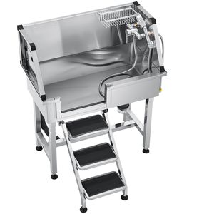 Stazione di lavaggio per cani in acciaio inossidabile da 34 pollici per animali domestici di piccola taglia, lavello per toelettatura con rubinetto caldo/freddo e soffione doccia - Product Image 1