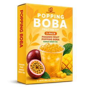 Kit de thé aux fruits instantané Madam Hong Popping Boba, boîte de 3 paquets avec saveurs de fruit de la passion et de mangue - Product Image 1