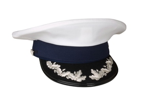Premium Complete Dress Cap White <b>Crown</b> with <b>Silver</b> Bullion or synthetic thread Embroidered Visor, Braided Strap - Product Image 6
