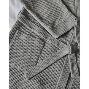 Bata de algodón tipo gofre para mujer, manga larga, color liso, suave, cómoda, transpirable, térmica, con cierre de cordón y cinturón - Product Image 3