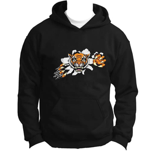 Sweat à capuche bleu électrique avec motif tigre, effet déchiré, imprimé mascotte, coupe oversize, style streetwear hip-hop - Product Image 1