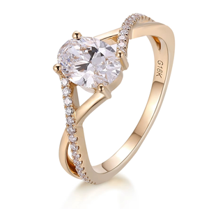 แหวนเพชรทองคำขาว 18K เครื่องประดับผู้หญิง หินหลัก 1 กะรัต รูปไข่ แหวนเพชรแล็บรับรองโดย IGI แหวนหมั้น แหวนแต่งงาน - Product Image 1