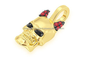 Pendentif en or plaqué 14 carats de haute qualité, unique, avec diamant Moissanite VVS, design crâne cornu glacé, style tendance pour les soirées de bal - Product Image 2