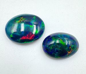 Opale de synthèse (créée en laboratoire) multi-feu, ovale, tailles assorties, cabochon, lot de pierres précieuses en vrac pour la fabrication de bijoux, K Gems EO-03 - Product Image 5