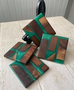 Food Safe Wooden & Resin Tea Coasters Set Of 4 Pcs Non Slip Table Dinnerware Decoration <b>Mats</b> & Pads Heat Resistant Placemat - Product Image 5