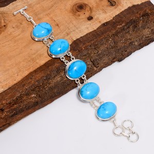 Magnesite Turquoise Sterling Silver Bracelet Vintage Bohemian Handmade Jewelry Gift For Women Girls - Product Image 3