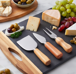 Ensemble de couteaux à fromage de luxe en acier inoxydable, fabriqués à la main, avec manches en bois et support, idéal pour les plateaux à fromage et les outils de cuisine - Product Image 6