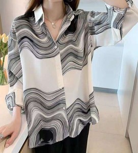 Robe chemise élégante pour femme, style coréen, noire et blanche, en dentelle tricotée, avec nœud, manches longues, motif uni, pour toutes les saisons - Product Image 1