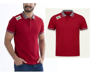 Polo de golf blanc en coton personnalisé, uniforme, avec bordure jaune et rouge - Product Image 6