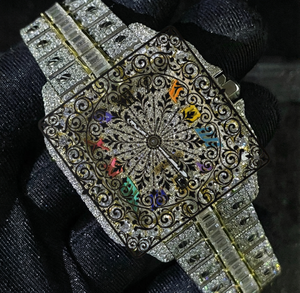 AMBER JEWELS Luxury Unisex Gold <b>Watch</b> <b>Diamond</b> Encrusted Hollow Dial Sapphire Crystal Analog Quartz Movement Folding Clasp - Product Image 1