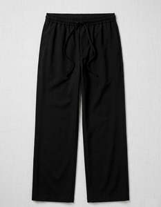 Pantalon décontracté pour homme, noir, taille élastique, avec poches latérales, léger, respirant, en coton tissé, pour l'été - Product Image 3