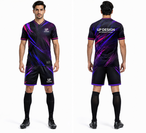 ชุดเสื้อฟุตบอลและกางเกงขาสั้นสีม่วงดำแบบซับลิเมชั่น ระบายอากาศได้ดี ผลิตจากโพลีเอสเตอร์ ชุดยูนิฟอร์มทีมฟุตบอล ชุดกีฬา - Product Image 4