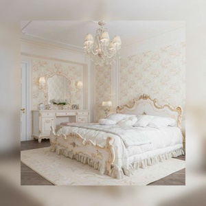 Juego de Muebles de Dormitorio de Madera Maciza Estilo Francés, Cama King Size, Diseño Antiguo, Tallado a Mano, Diseño Clásico Real para el Hogar - Product Image 2