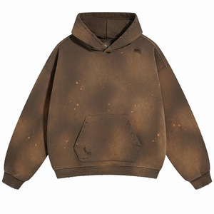 เสื้อฮู้ดดี้แบบขายส่ง 330gsm สีซีดจาง สไตล์วินเทจ สำหรับฤดูใบไม้ผลิและฤดูใบไม้ร่วง คุณภาพระดับ E ไม่มีเชือกผูก สำหรับผู้ชาย สีเทาฟอกกรด - Product Image 5