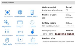 Serrure Intelligente Biométrique en Aluminium/Acier avec Reconnaissance Faciale, Empreinte Digitale, NFC, Télécommande, Alarme Anti-Effraction, Cloud via l'Application Tuya, Wi-Fi, pour Bois - Product Image 6
