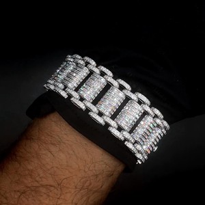 26mm Lab Grown diamond <b>Bracelet</b> <b>Solid</b> 10K Gold 925 <b>Silver</b> Baguette and Round VVS1 Iced Out Wristwear Pass Diamond Heavy Custom - Product Image 1