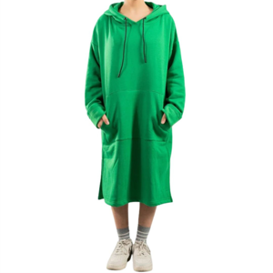 Vestido con Capucha Extra Grande para Mujer, Bordado, Minimalista, 100% Algodón, Sudadera Informal con Capucha, OEM ODM - Product Image 4