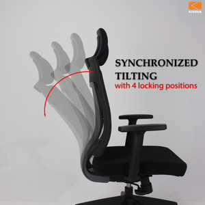 Chaise de bureau ergonomique moderne KINSHA, réglable en hauteur, dossier en maille, accoudoirs réglables, appui-tête intégré, base en plastique, synchronisation - Product Image 6