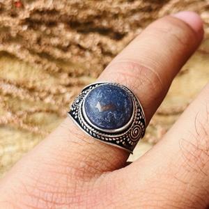 Vintage Boho Tribal Blue <b>Lapis</b> <b>Lazuli</b> Brass Men's <b>Ring</b> Silver Plated Finish Ethnic Signet Band for Engagement Wedding Gift - Product Image 2