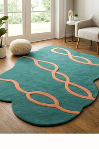 Alfombra de Lana Pura Tejida a Mano con Diseño Minimalista de Líneas, Alfombra Orgánica con Gestos Continuos para Rincón de Té - Product Image 2